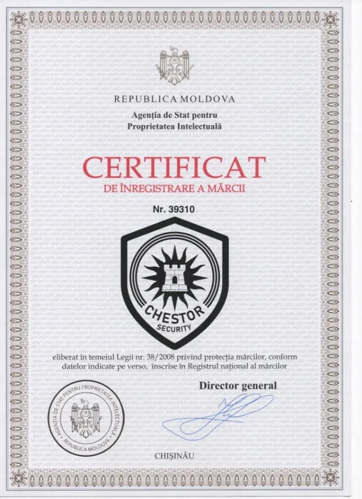 certificat inregistrarii marcii chestor
