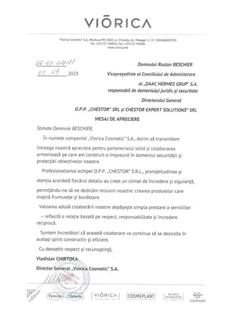 scrisoare de multumire Viorica Chestor