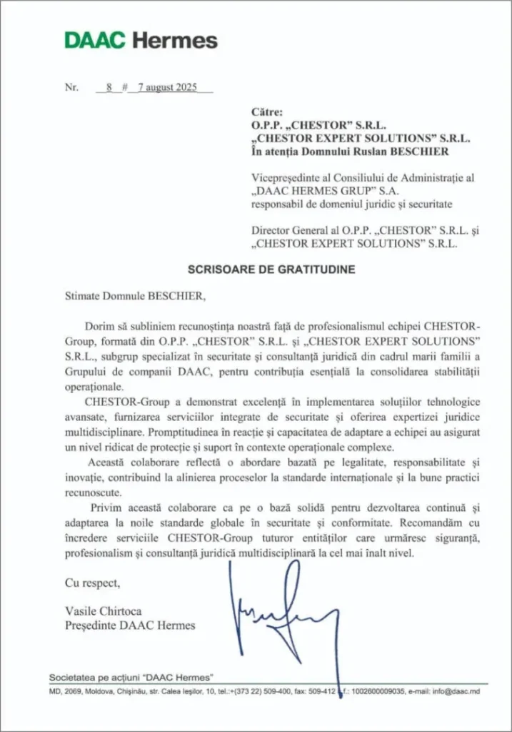 scrisoare multumire DAAC Hermes